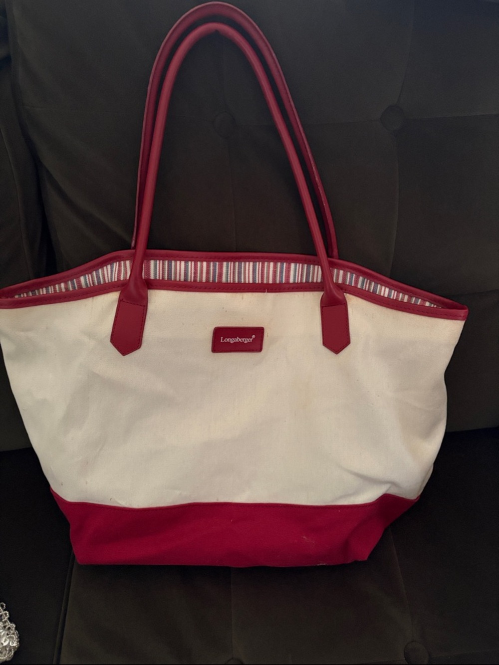Longaberger Red & White Canvas Tote Bag